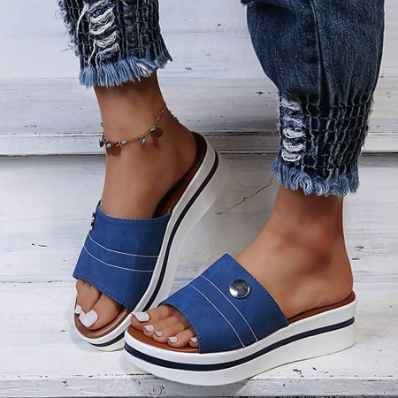 

Kukoosong Summer Women Sandals Casual Beach Sandals for Women Fashion Sandals Wear Lazy Summer People Thick-Soled Casual Slippers Shoes Blue Size 35