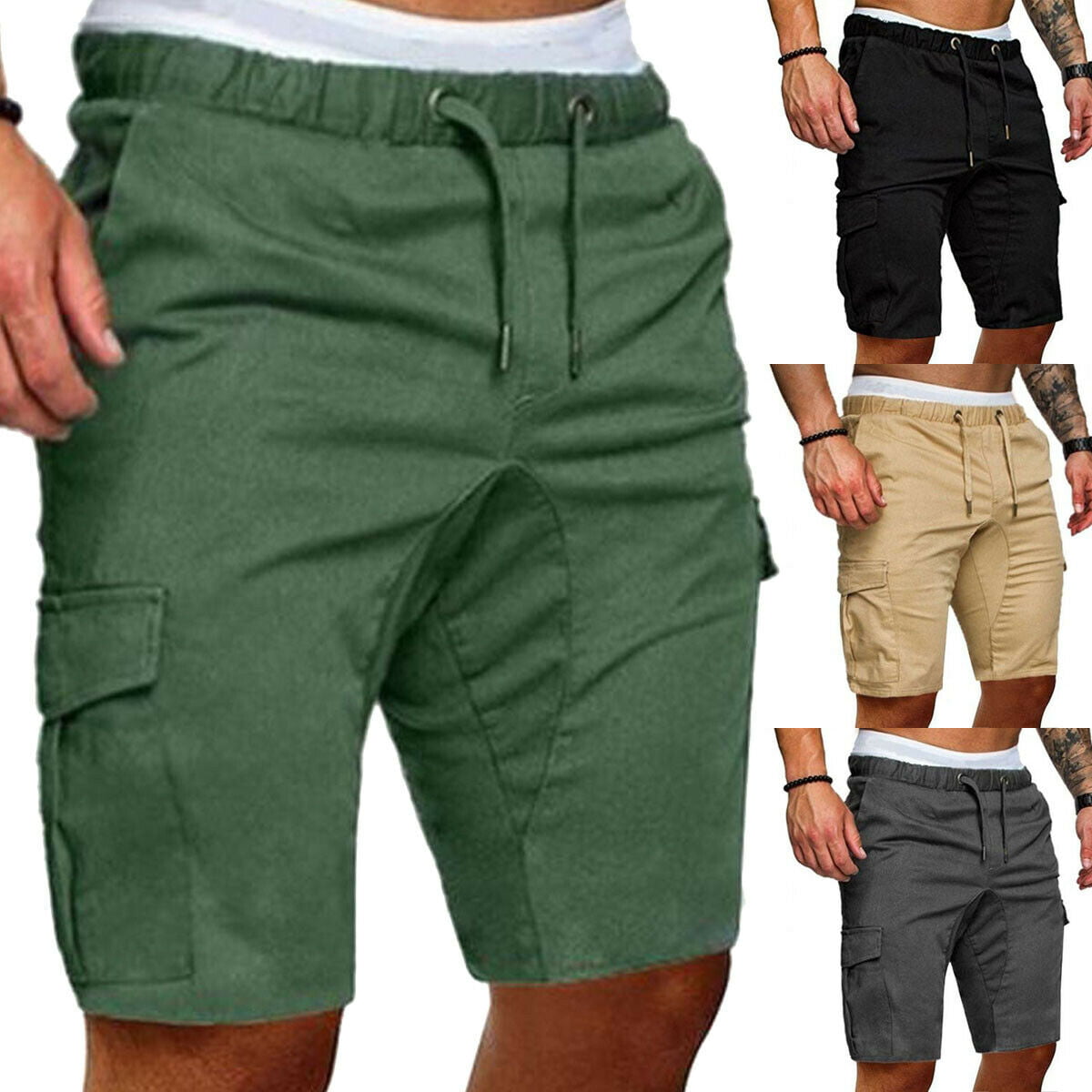 Mens Plain Casual Summer Elasticated Walking Cargo Combat Shorts 30-40 waist 