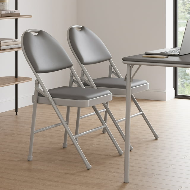 Folding Chairs, Padded Foldable Chair with PU Leather Cushion and Back, Metal Frame Indoor/Outdoor Portable Stackable Commercial Seats for Events Office Wedding Party, 4 Pack, Black