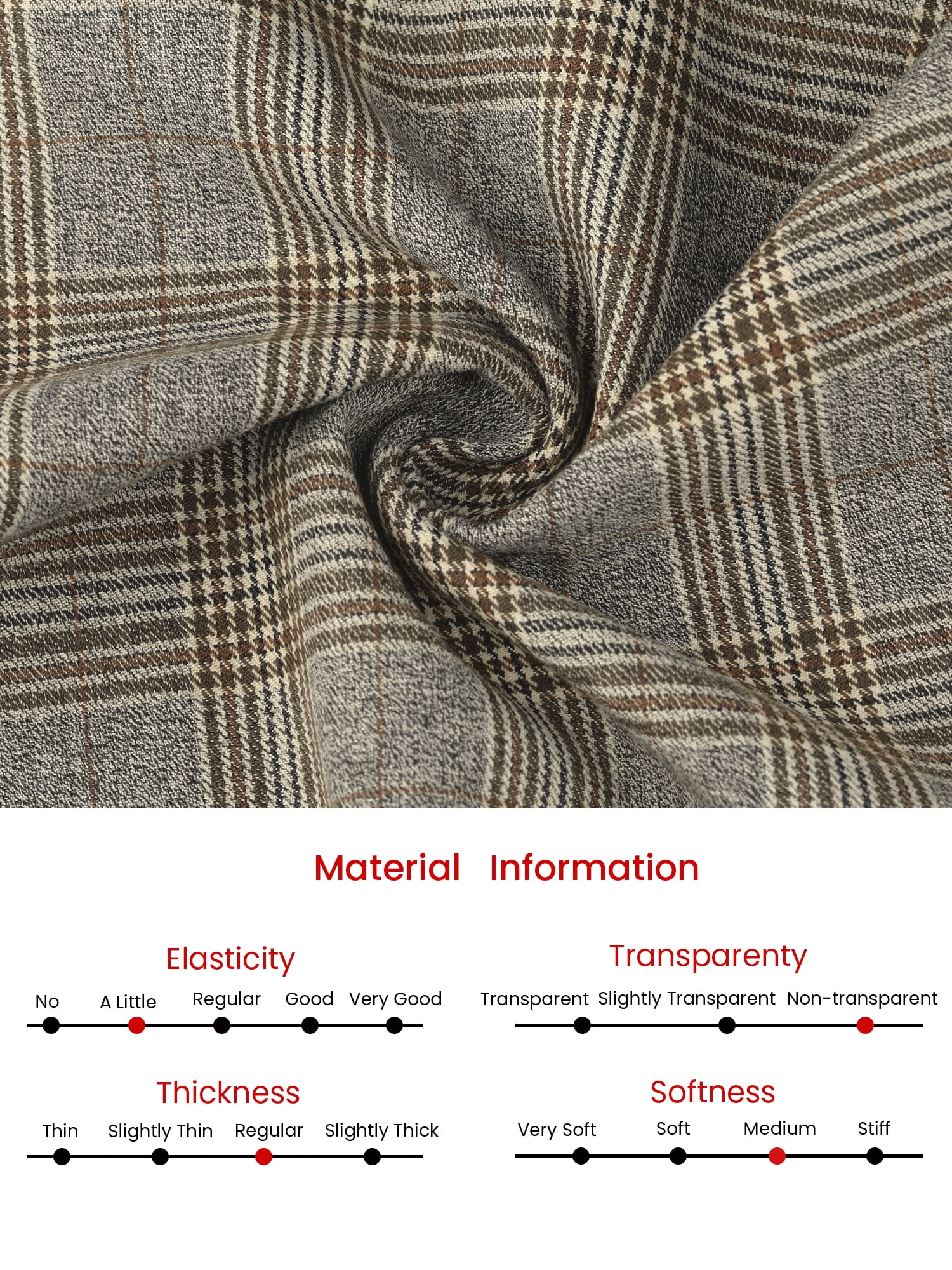 DARING DIVA Women's Plaid Vintage Wide Leg Trousers for Work Medium Grey Brown