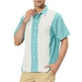 thumbnail image 4 of INSPIRE CHIC Men's Striped Button Down Short Sleeve Hawaiian Color Block Shirts L Light Blue White, 4 of 6