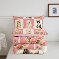 thumbnail image 5 of Homewish Cartoon Cat Animals Checkered Queen Comforter Set,Pink Flowers Comforter Sets Queen,Pink Reversible,3pcs,1 Comforter and 2 Pillowcases, 5 of 7