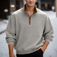 thumbnail image 2 of Sweatshirts Men Heavyweight Plaid Quarter Zip Pullover Top Stand Collar Long Sleeve Loose for Business Casual Commute Light Gray XXXL, 2 of 4