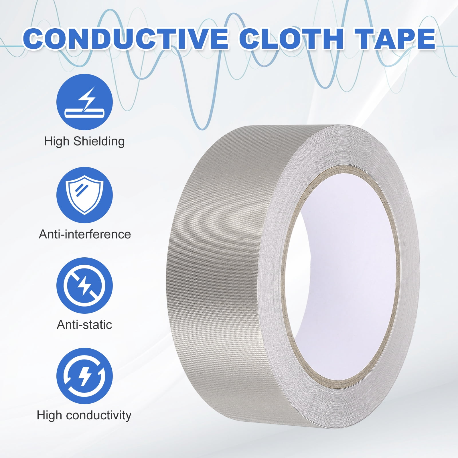 Uxcell Faraday Tape 1.6" x 66 Feet Single Side Conductive Cloth Tape High Temp Adhesive Tapes Roll for RFI/EMI Shielding Grounding Electrical Repair Cable Interference Blocking