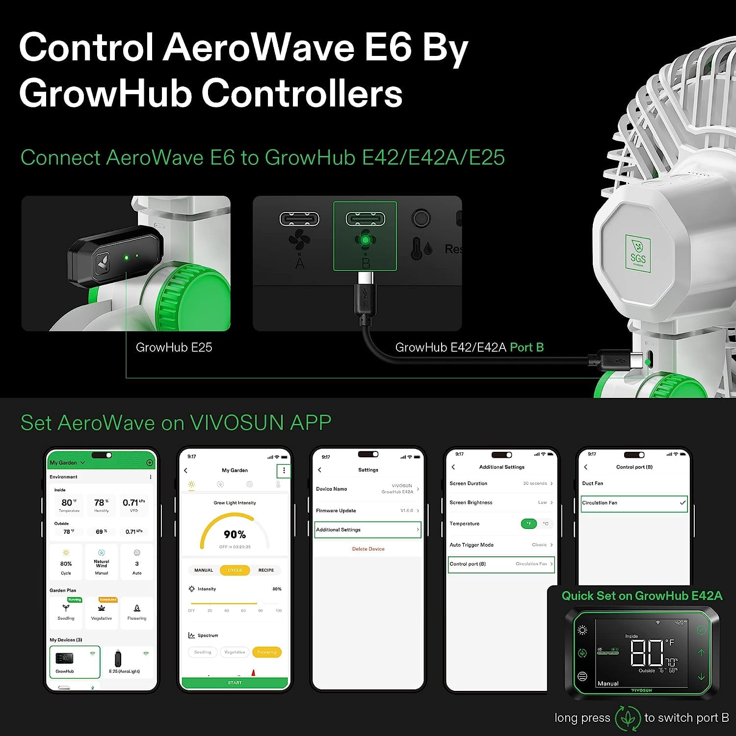 VIVOSUN AeroWave E6 Grow Tent Fan 6”, Smart Wifi Control, US Patented Auto Oscillating Clip fan, Strong Airflow but Low Noise, and Fully-Adjustable Tilt for Hydroponic Ventilation Circulation, White