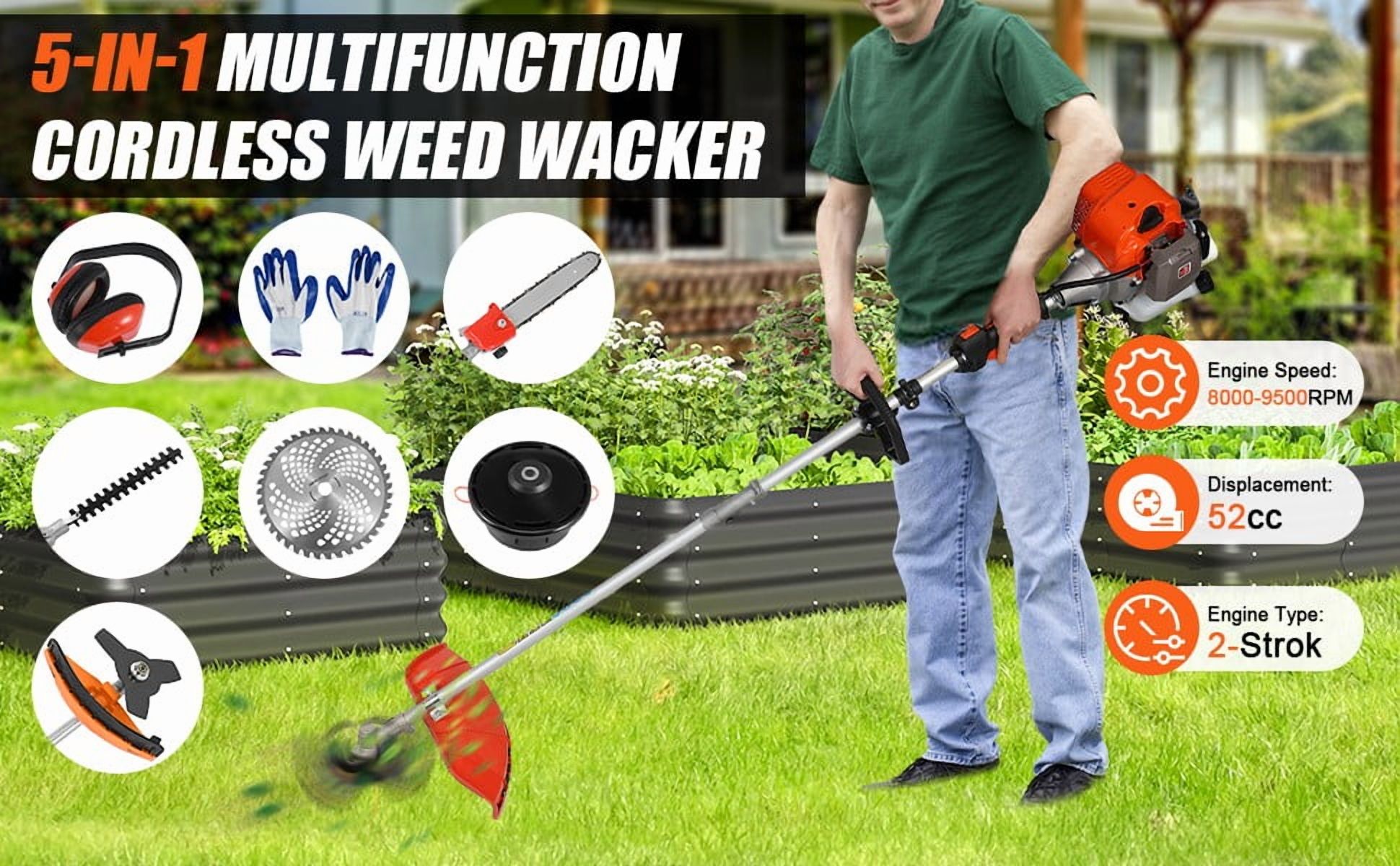 YNCE 2025 New 5 in 1 2-Stroke Gas String Trimmer with Hedge Trimmer,Brush Cutter Powered, 52cc Gas Powered Weed Eater for Weeds and Grass, Weed Eater, Hedge Trimmer, Edger, Brush Cutter