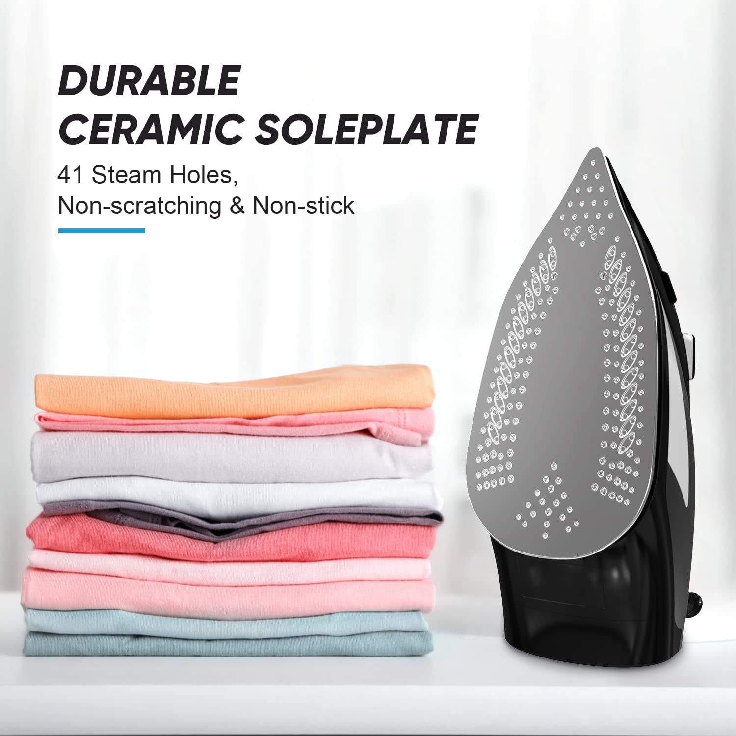 Aemego Steam Iron for Clothes Portable Anti Drip Clothes Iron Steam Black