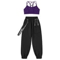 thumbnail image 3 of Doomiva Kids Girls 2 Pieces Dance Camisole Crop Tank Top and Pants Set Modern Jazz Street Dance Purple 6, 3 of 7