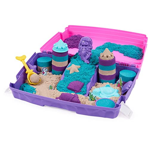 Kinetic Sand, Mermaid Palace Playset, Over 2lbs Play Sand (Neon Purple,  Shimmer Teal & Beach Sand), Reusable Sandbox, Tools, for Kids