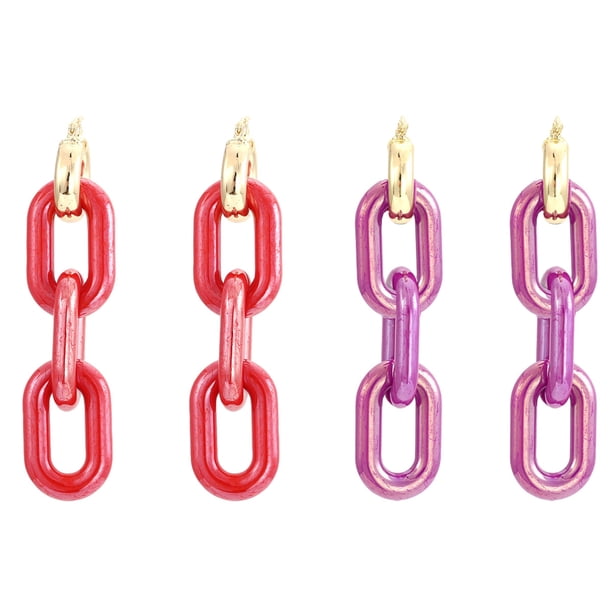 2 pares de pendientes colgantes de resina ovalados multicolores, pendientes colgantes de cadena, regalos para mujeres y niñas, aproximadamente 8,2 cm de largo