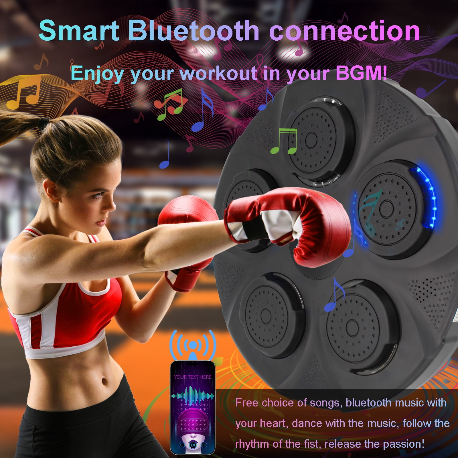 VASDEV Music Boxing Machine Wall Mounted Smart Bluetooth Boxing Equipment for Boxing Enthusiasts (Black),Delivery within 4 days