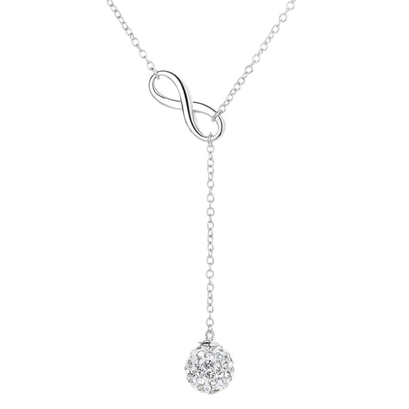 Amy and Annette 18K White Gold Lariat Ball Drop Necklace with Simulated Diamond in 18K White Gold-Plated