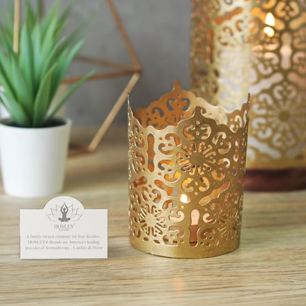 Hosley Metal Diamond Cut Design Candle Holder 4 Inch High, (Pack of 3, Gold)| Perfect for Home Decor, Lighting, Wedding, Parties, Gifting