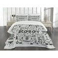 thumbnail image 3 of Ambesonne Geek Quilted Bedspread Set 3 Pcs, Space Geek Theme Sci Fi, Queen Size, Grey Pale Grey, 3 of 5