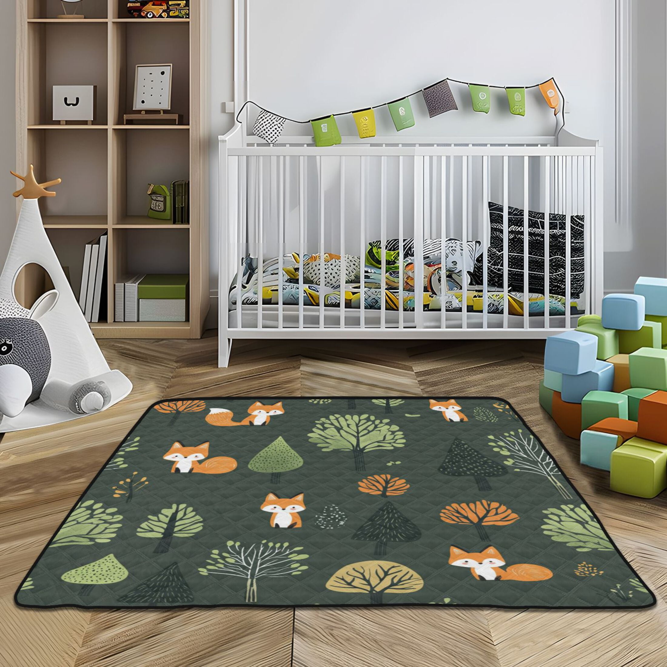 WOBOGO Foxes in The Forest Baby Playmats Extra Large Waterproof Rollable Activity Pads for Toddlers 50×50inch