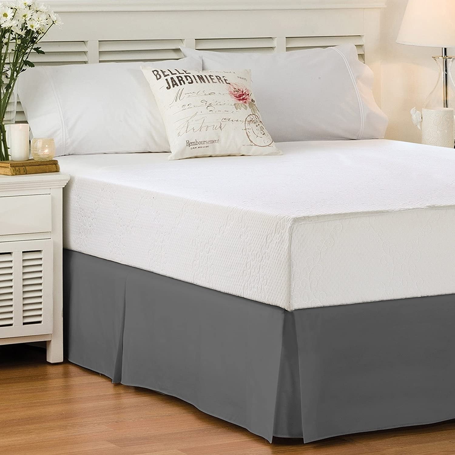 Tailored Pleated Bed Skirt for Queen Bed 16" Down Microfiber Gray Bed