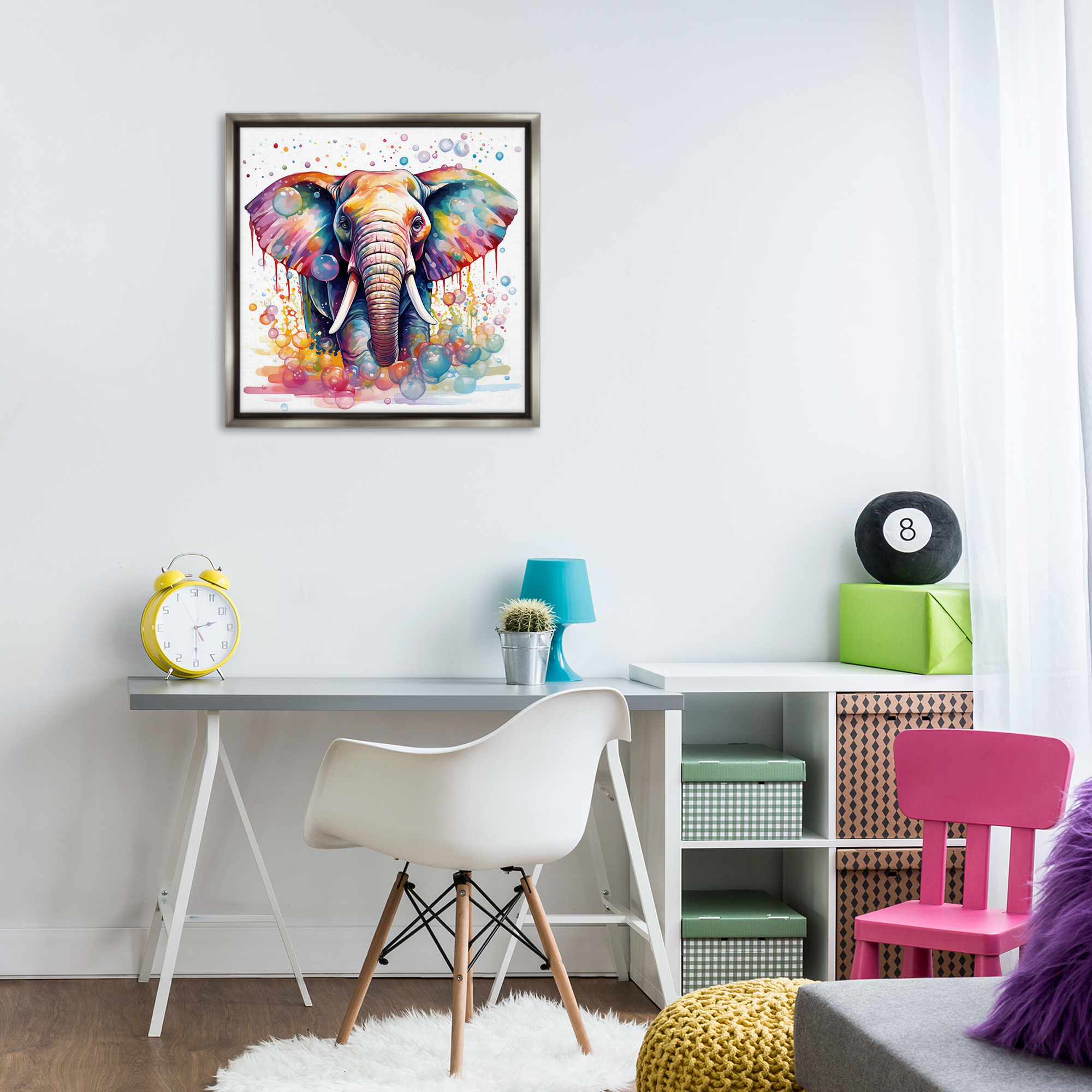 Stupell Industries Bubble Pattern Elephant Bath & Laundry Painting Gray Floater Framed Canvas Art Print Wall Art, 25 x 25