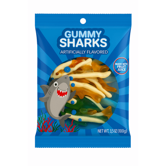 Gummy Sharks Fruit Juice Flavored Chewy Candy 3.5 oz Bag