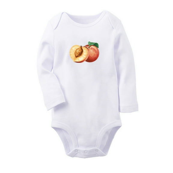 Fruit Peach Image Print Cute Rompers, Newborn Baby Unisex Bodysuits, Infant Jumpsuits, Toddler 0-12 Months Kids Long Sleeves Oufits (White, 6-12 Months)