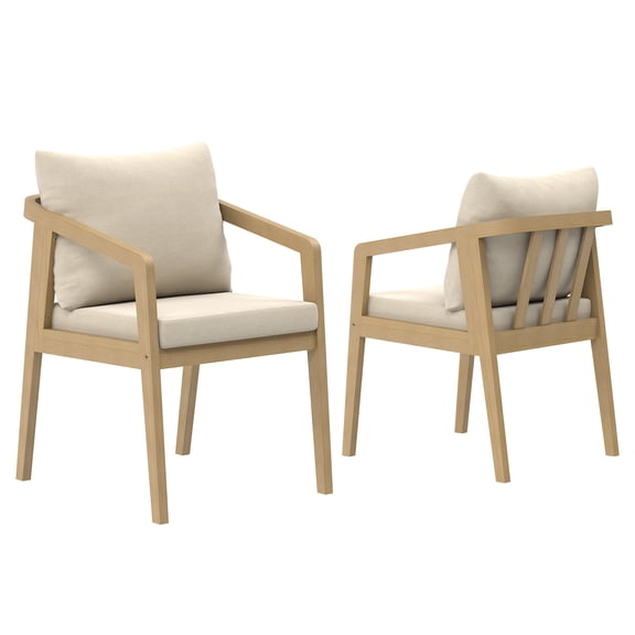2 Pack Solid Acacia Wood Outdoor Patio Dining Chairs, Light Teak Arm Chairs with Thick Weatherproof Cushions for Garden Backyard,Heynemo