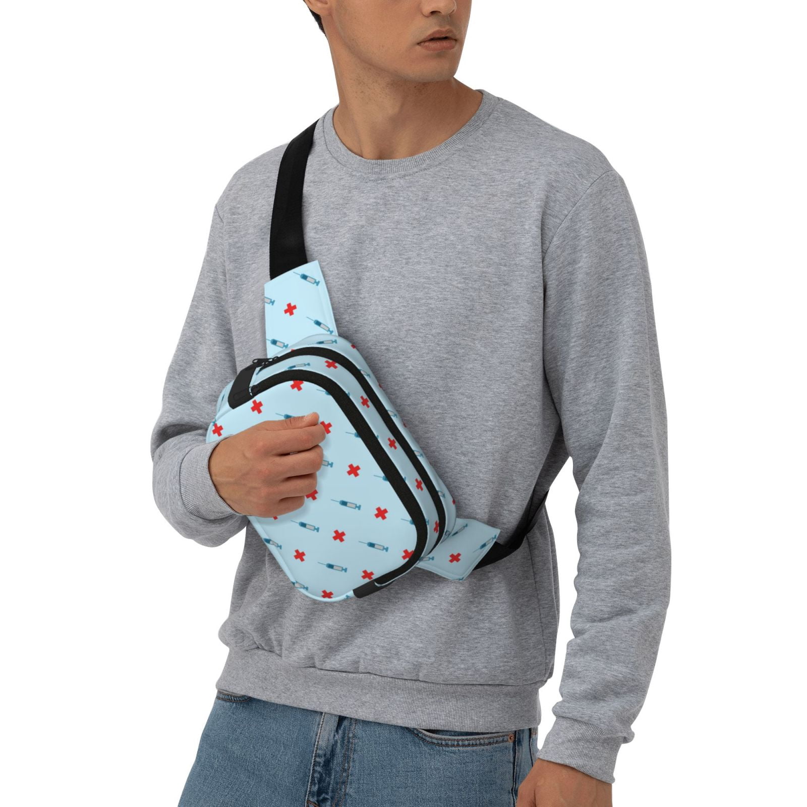 Picia Syringe And Red Cross Print Square Double-Layer Waist Bag Mini Adjustable Waist Belt Bag Exercise Running Travel Hiking