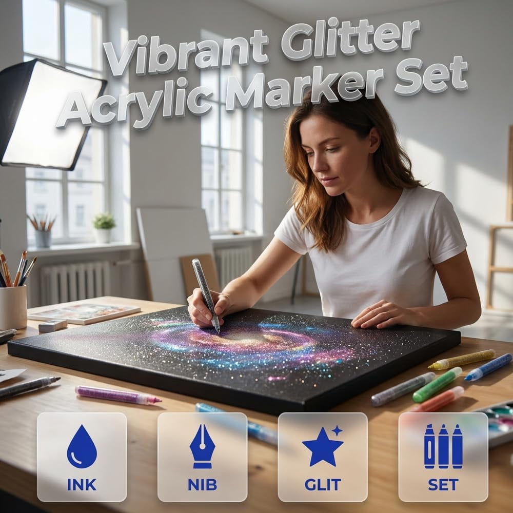 Glitter Acrylic Marker Pens 0.7mm Fine Tip Sparkly Paint for DIY Craft (36 Colors)