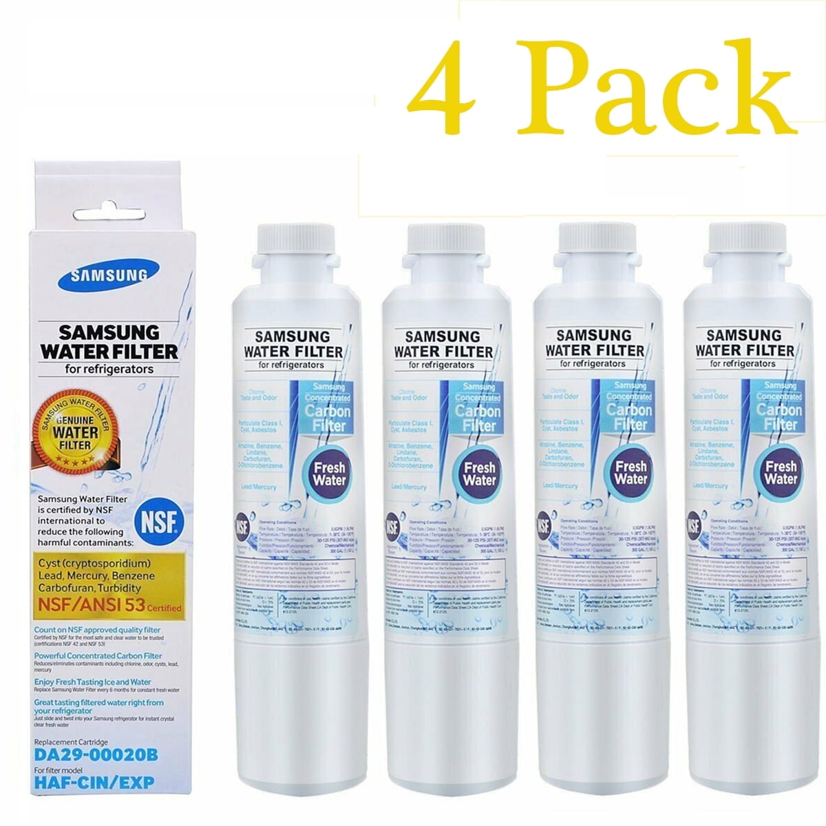 4 PACK DA2900020B Refrigerator Water Filter, Replacement for Samsung