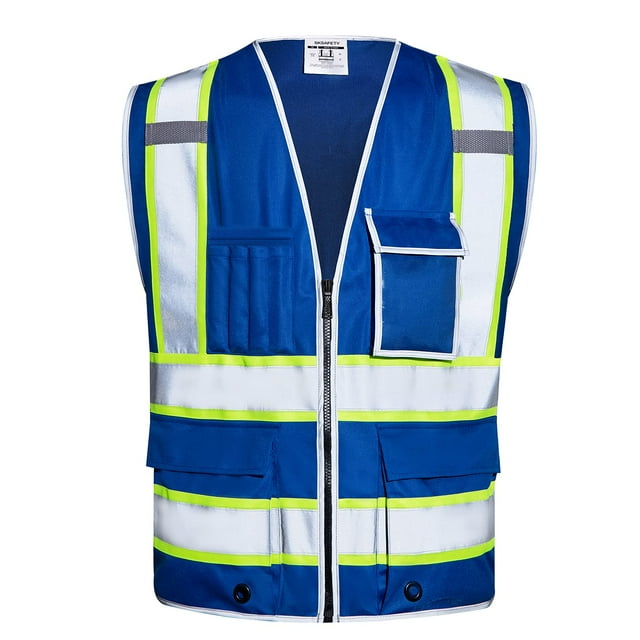SKSAFETY 10 Pockets Safety Vest, Class 2 High Visibility Security with Zipper, Hi Vis Vest with Reflective Strips, ANSI/ISEA Standard, Construction Work Vest for Men ? Women ?Blue, 3XL?