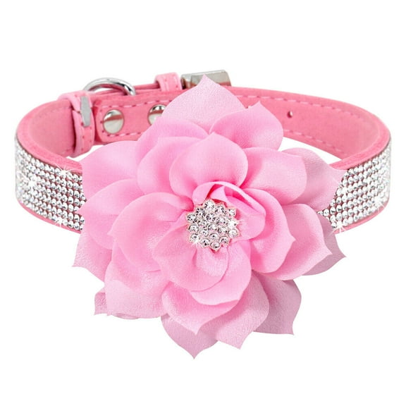 Pet Artist Bling Rhinestone Pet Dog Cat Collar Soft Suede Leather Flower Crystal Diamnate Necklace