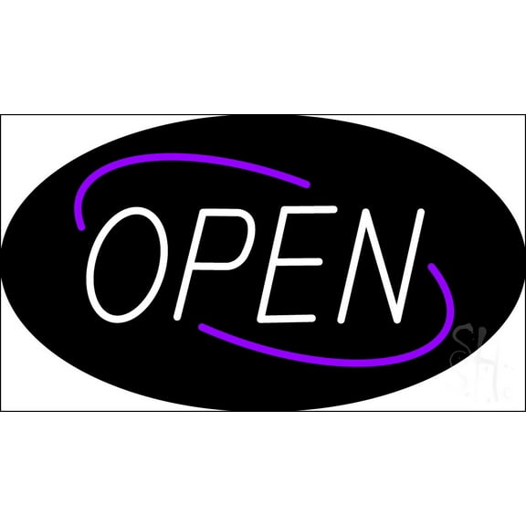 Open Deco Style White Letters with Purple Oval Border LED Neon Sign 13 x 24 - inches, Clear Edge Cut Acrylic Backing, with Dimmer - Bright and Premium built indoor LED Neon Sign for storefront.