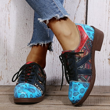 

Tangnade Winter Clearance Vintage Print Lace Up Round Toe Sneakers Shoes Walking Casual Shoes for Women