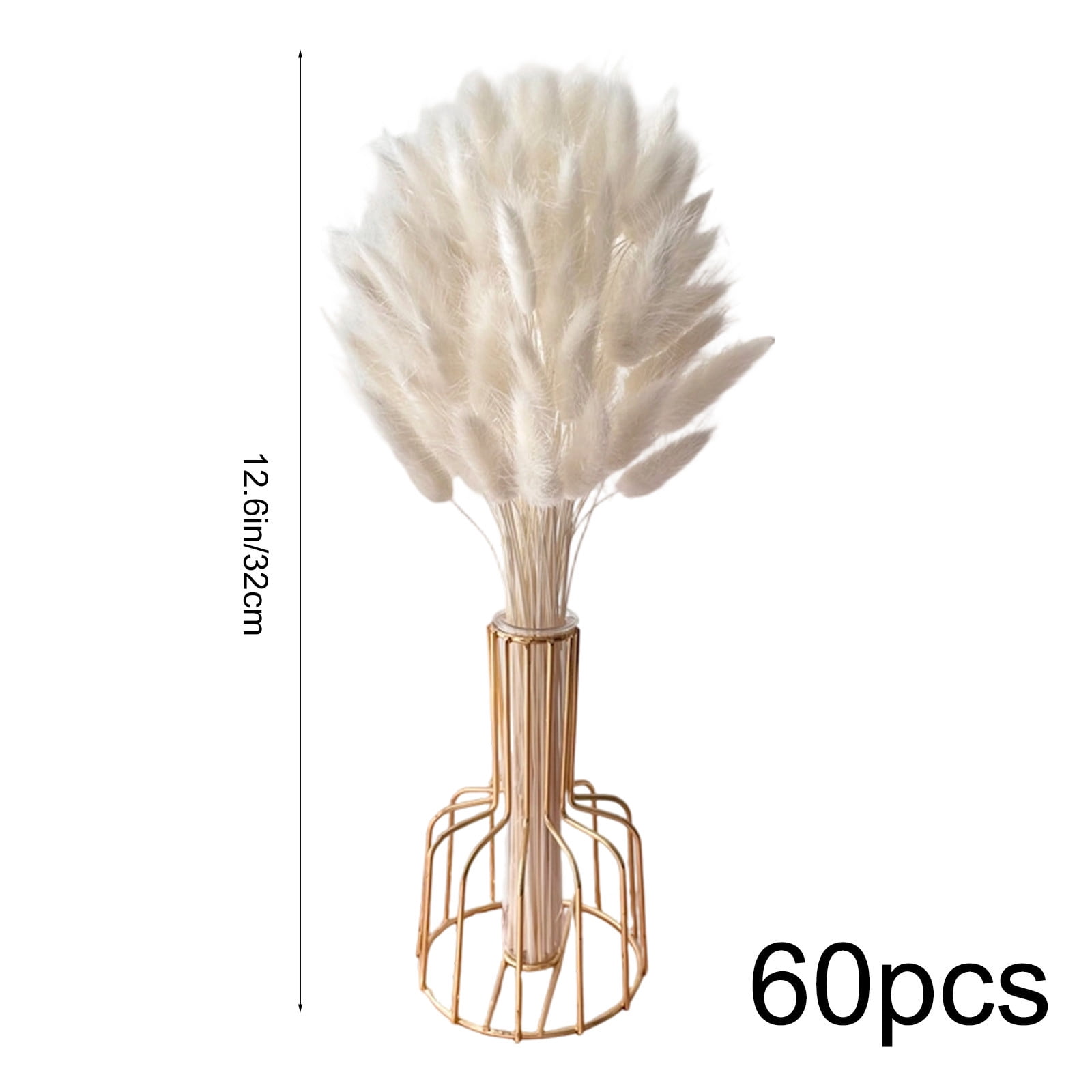 B 60 Stems White Bunny Tails Artificial Dried Flowers Includes Vase For Home Decor And Parties