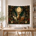 thumbnail image 5 of Forest green winter stag beneath a gold moon, framed by holly and flowers, Festive woodland Style for Woodland decor fans, Thoughtful Gift for Living room, bedroom, den, Tapestry Wall Hanging, 5 of 7