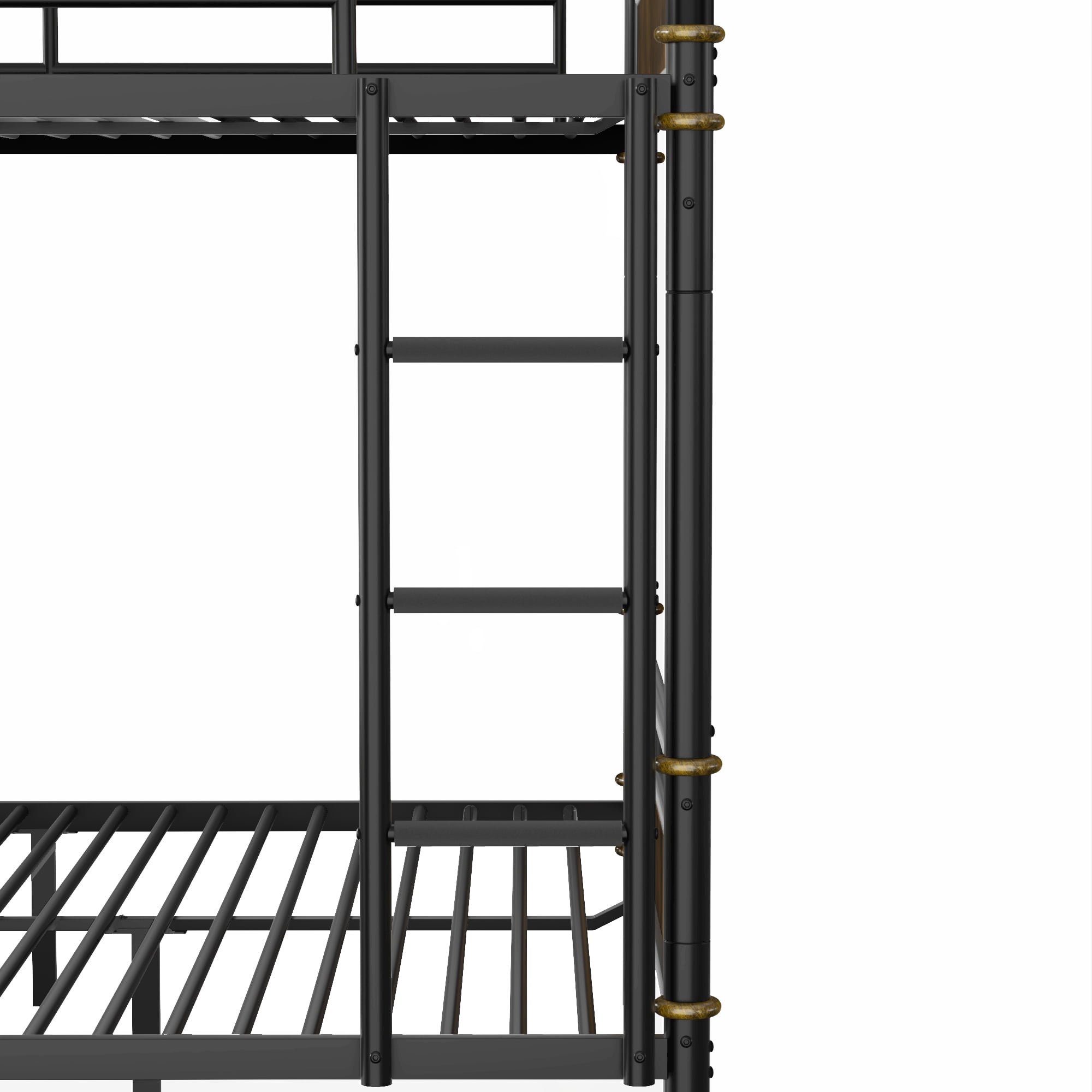 HOQBN Metal Bunk Bed Queen over Queen,Industrial Style Bunk Bed Frame with Safety Guardrails,Black