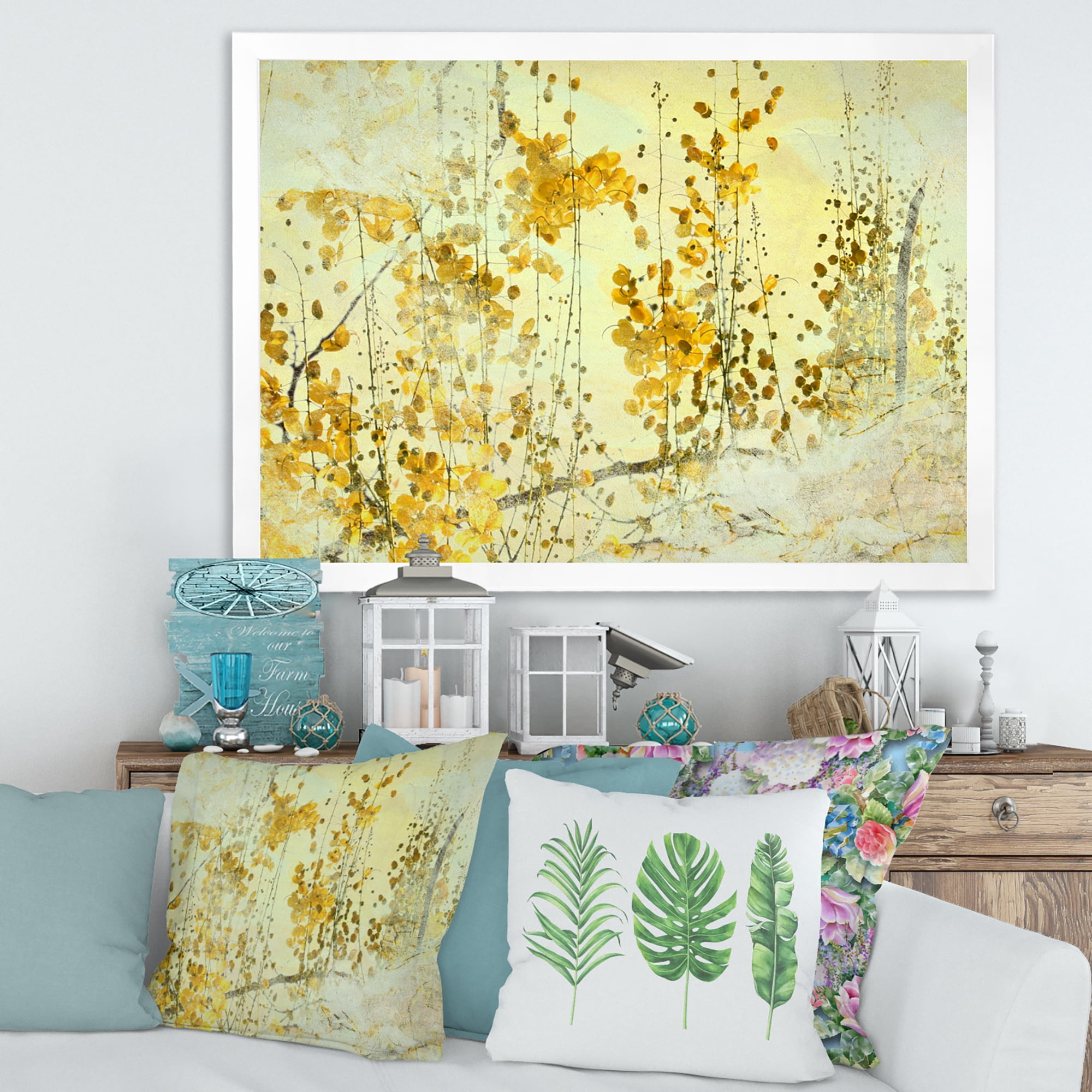 Designart 'Abstract Yellow Flower Grunge Art' Modern Framed Art Print