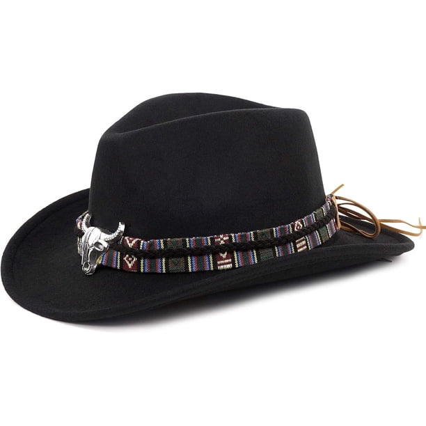 Sombrero de vaquero deformable unisex, sombrero de vaquera occidental, sombrero de vaquero para el interior del país, sombrero Fedora de ganadero con banda trenzada y calavera de toro