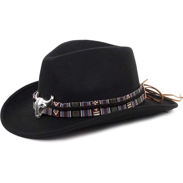 Sombrero de vaquero deformable unisex, sombrero de vaquera occidental, sombrero de vaquero para el interior del país, sombrero Fedora de ganadero con banda trenzada y calavera de toro