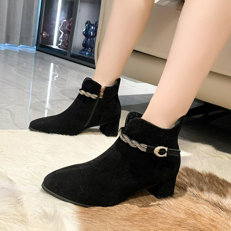 HSMQHJWE Navy Blue Booties Women Ankle Boots Boots For Women Wide Width Fashion Autumn Winter Women Ankle Boots Heel With Pointed Toe Solid Color