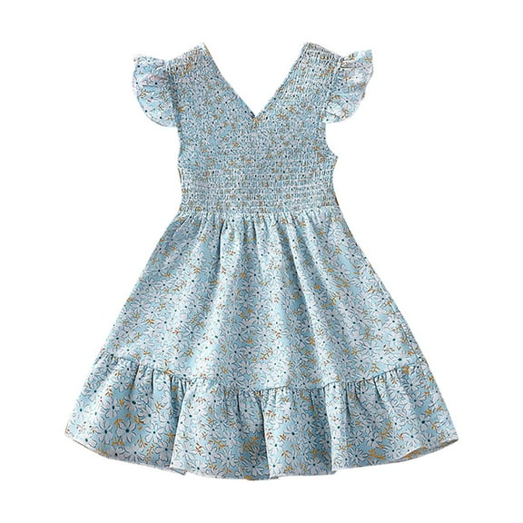 Sngxgn Lace Halter Lace Back Flower Girl Dresses Dress for Girls(Blue,120)
