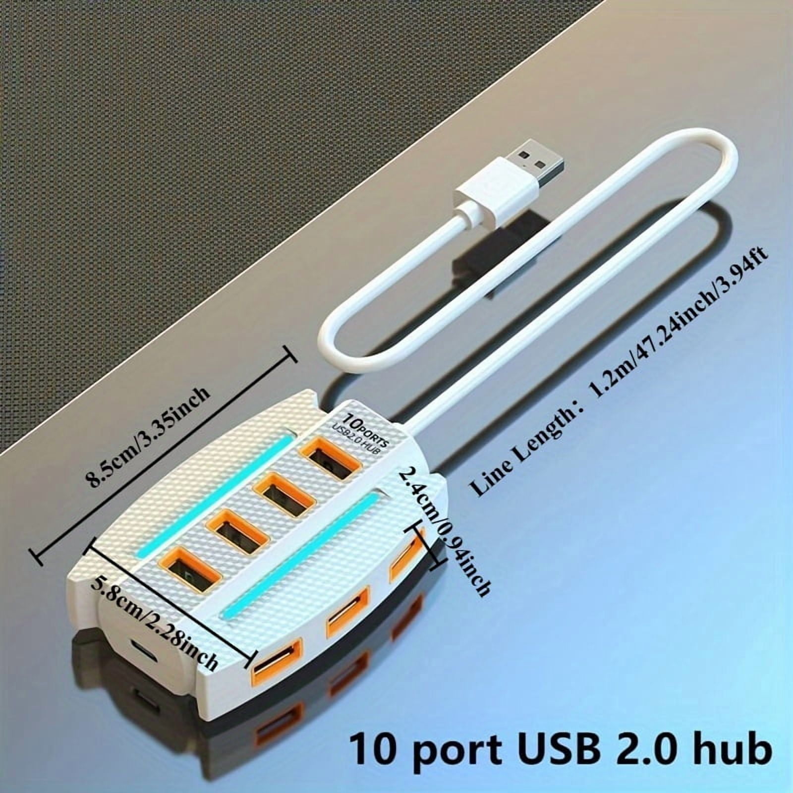 10-Port USB 2.0 Hub with Power Adapter, Multi-Device Charging & Data Expansion for PC, Laptop, Smart Devices | Home Office Use | Durable Modern Design