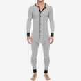 thumbnail image 2 of ZTTD Men's Casual Stripe Button Rib Sleeve Onesie Paste Jumpsuit Pajamas Homewear, 2 of 9