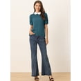 thumbnail image 2 of Blusa De Manga Corta Con Cuello Peter Pan En Contraste Vintage Para Mujer Lago Azul S, 2 of 5