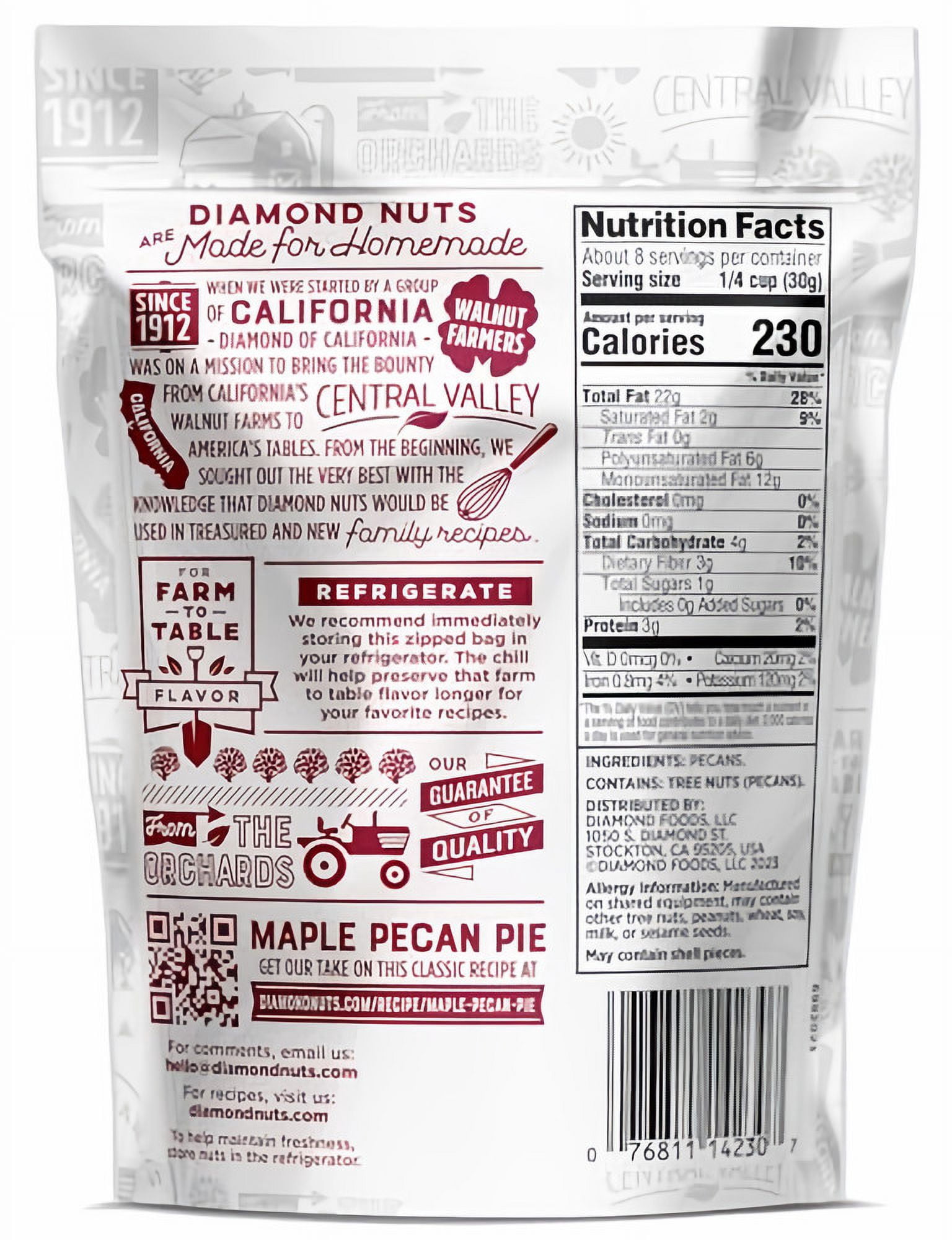 Diamond of California Diamond Pecan Chopped 8 oz (Pack of 3)