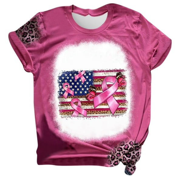 Womens T Shirt Ladies Comfortable Printing Round Neck Short Sleeve Tee Tops Tunic Blouse Shirt Women Hot Pink S