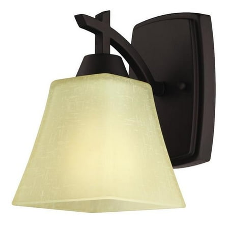 

One-Light Indoor Wall Fixture Oil Rubbed Bronze with Linen Glass Amber