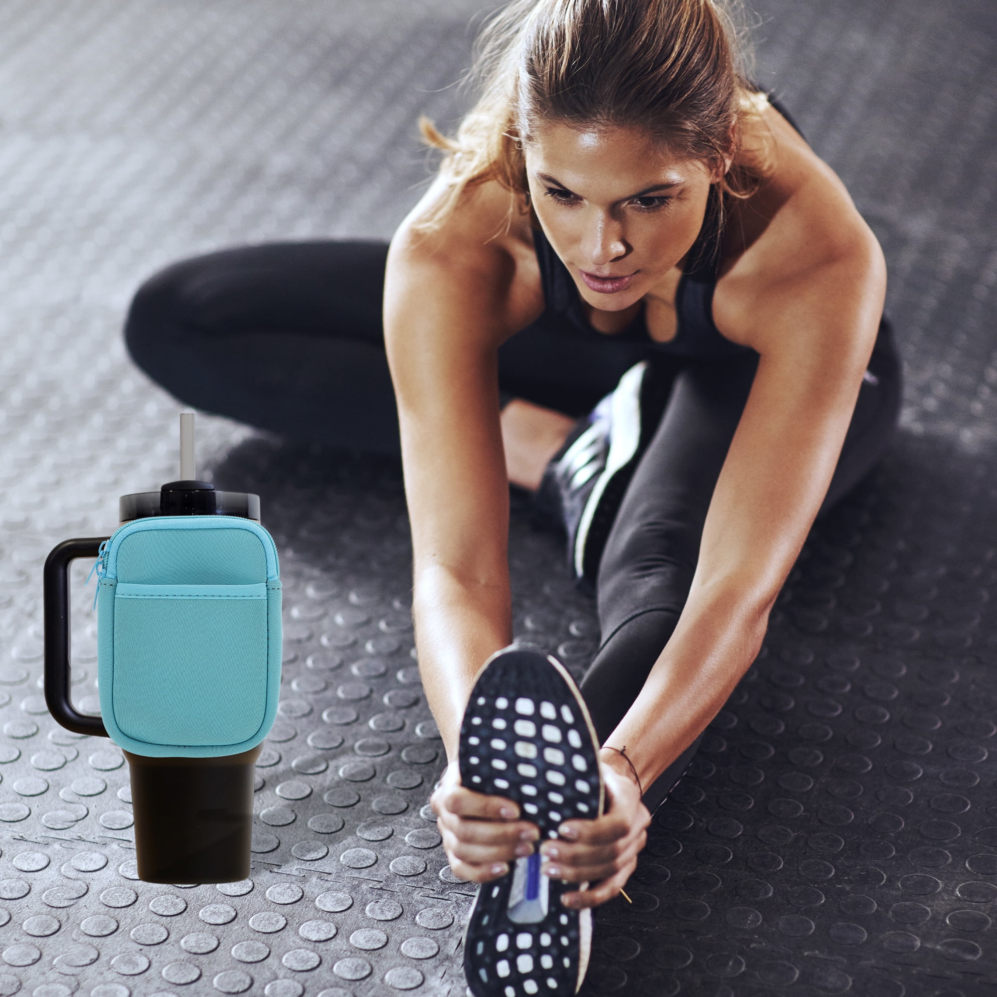 Unique Bargains 1Pc Durable Water Bottle Pouch With 2 Pockets Blue