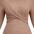 thumbnail image 2 of Womens Maternity Sweater Dress Twist Front Ribbed Knit Soft Bodycon Midi Dress Long Sleeve Pregnancy Clothes (S, Brown), 2 of 7
