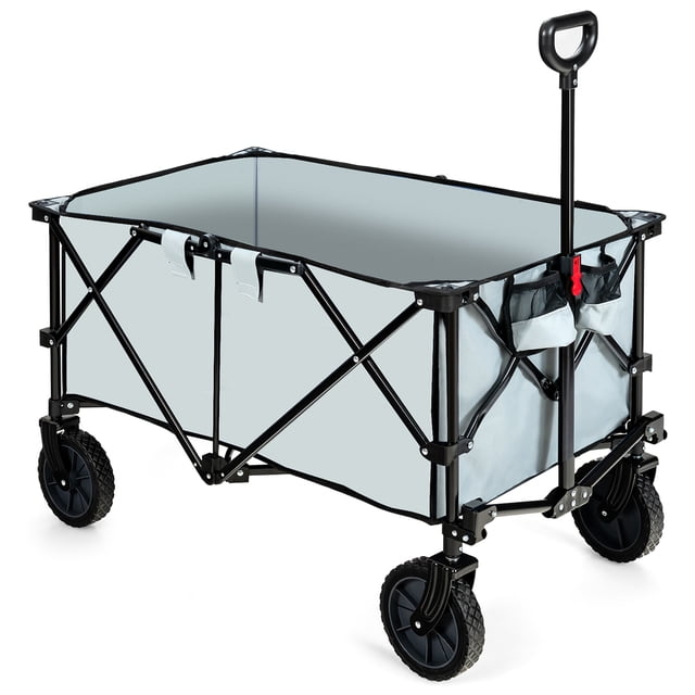 Costway Chariot Utilitaire de Camping Pliant et Rabattable avec Roues et Poignée Réglable Gris