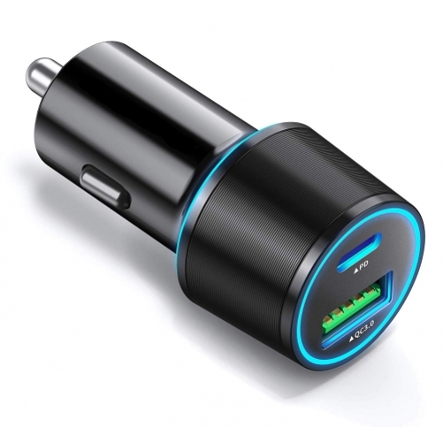 36W Quick Car Charger for Galaxy A51, A01 Phones 2Port USB TypeC PD