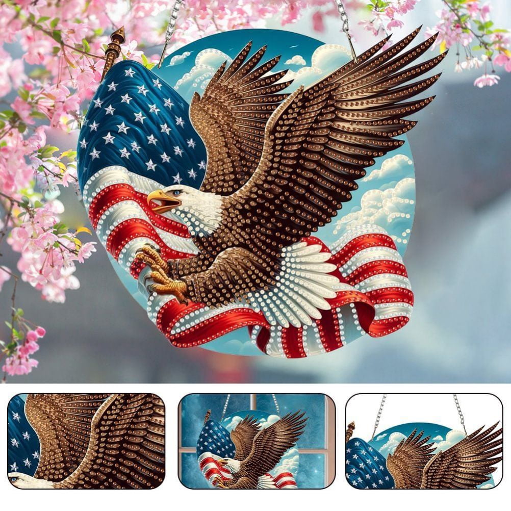 FLOPESN 2PCS DIY Diamond Art Painting American Independence Day Creative，9.84*9.84in Eagle  Design, Acrylic Material Irregular Shape Home Decoration Pendant